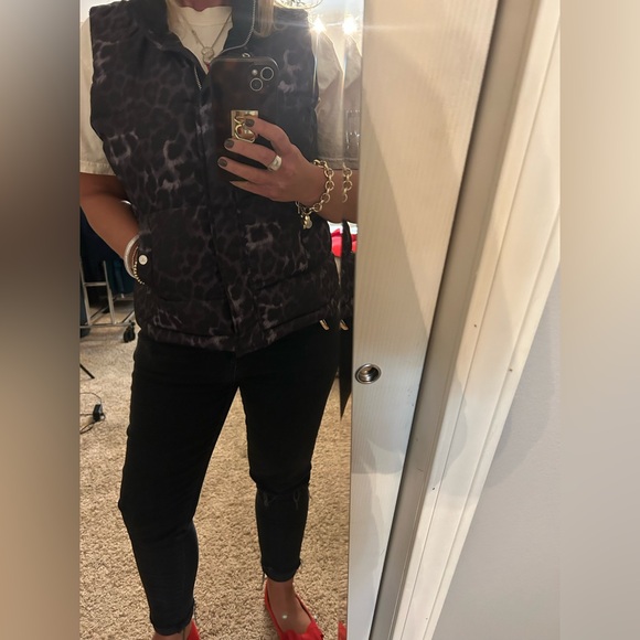 Michael Kors Gorpcore Outdoor Leopard Print Quilted Vest, Silver Zipper Sz L - Picture 13 of 15